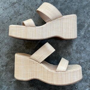 Crown & Ivy Felicia Raffia Platform Wedge Sandals Natural Tan Women's Size 8.5